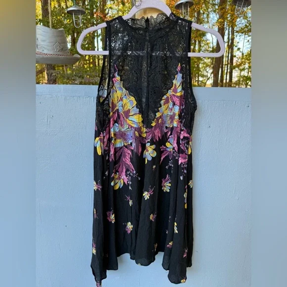 Free People Floral Mini Dress Lace Yoke Sleeveless | XS - Picture 3 of 5